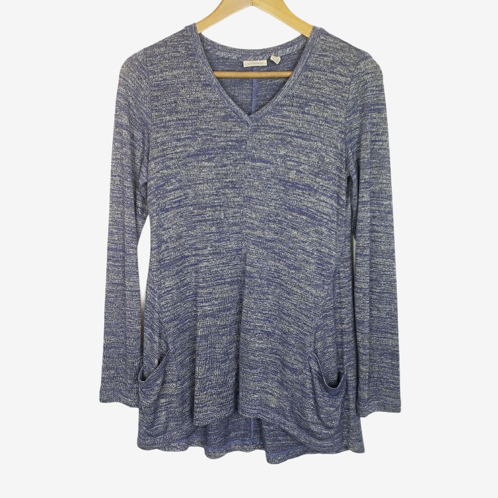 LOGO lori Goldstein blue space dye v-neck tunic top xxs